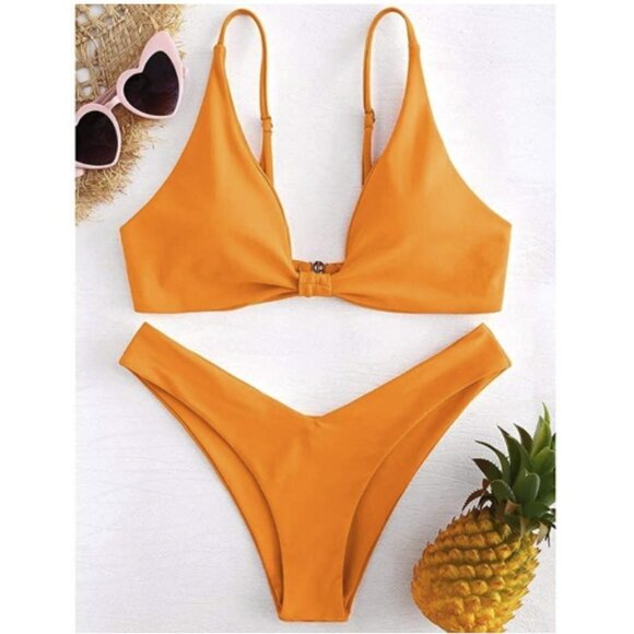 Zaful Bright Orange Knot Front Bikini Skimpy Bottom Size Small / US 4 New - Picture 2 of 9